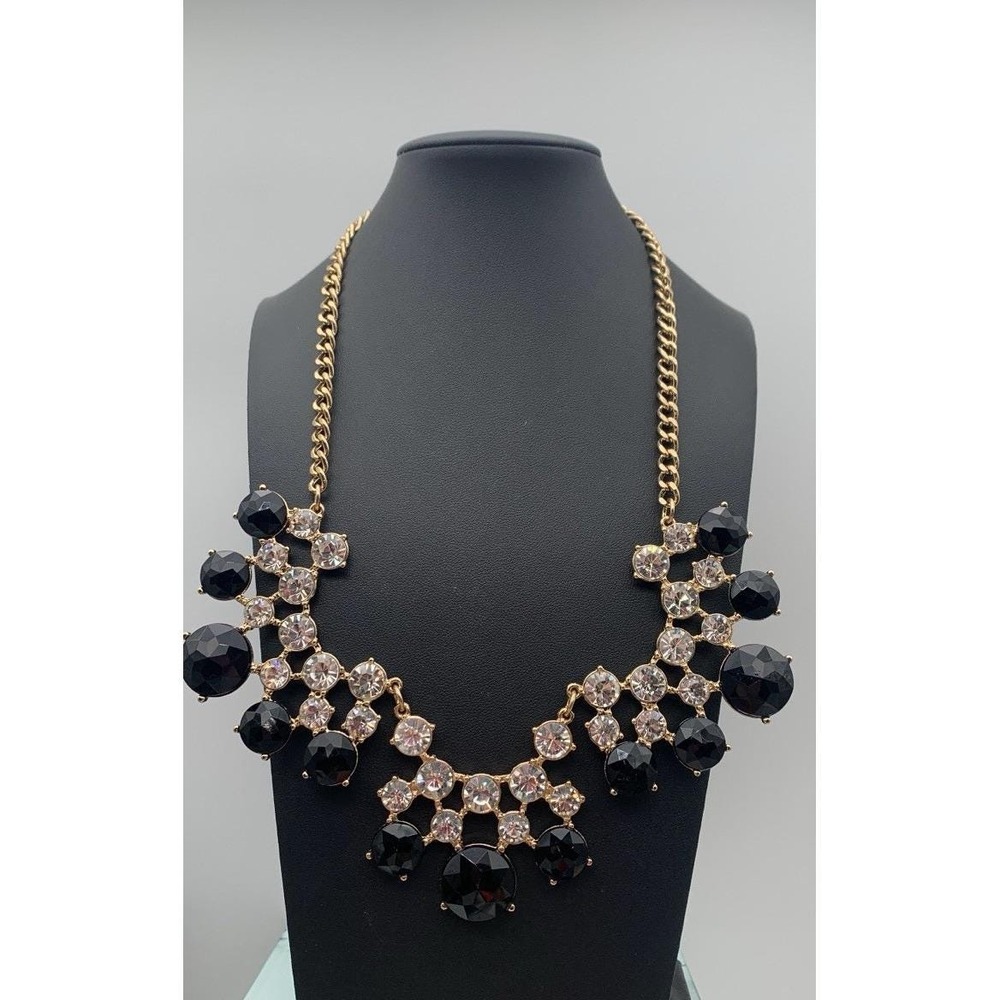 Vintage Talbots Gold Tone necklace W Faceted Glass Crystals & Black Rhinestones